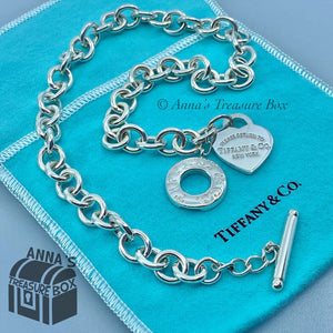 Tiffany & Co. 925 Silver RTT 1" Heart Tag 16.75" Toggle Necklace (bx, pch, rbbn)