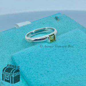 Tiffany & Co. 925 Silver Green Peridot Stacking Ring Sz. 5.25 (box, pch, ribbn)