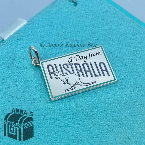 Tiffany & Co. 925 Silver Blue Enamel Australia Postcard Charm (Box, Pouch, Rbbn)