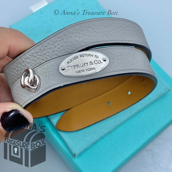 Tiffany & Co. Gray Leather Double Wrap Bracelet  Large - X-Large (Box, Pch,Rbbn)