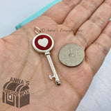 Tiffany & Co. 925 Silver Pink Enamel Heart Key Pendant Charm (box, pouch, rbbn)