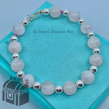 Tiffany & Co. 925 Silver 10mm Rose Quartz Silver Bead 8.5" Bracelet (box, pouch)