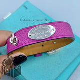 Tiffany & Co. 925 Silver Pink Leather Single Wrap Bracelet  L/XL (Box, Pch,Rbbn)