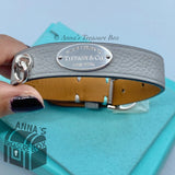 Tiffany & Co. 925 Silver Gray Leather Single Wrap Bracelet  L/XL (Box, Pch,Rbbn)