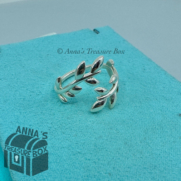 Tiffany & Co. 925 Silver Paloma Picasso Olive Bypass Ring Size 7 (bx, pch, rbbn)