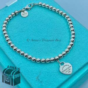 Tiffany & Co. 925 Silver Mini RTT Heart Tag 7" Bead Bracelet (pouch)