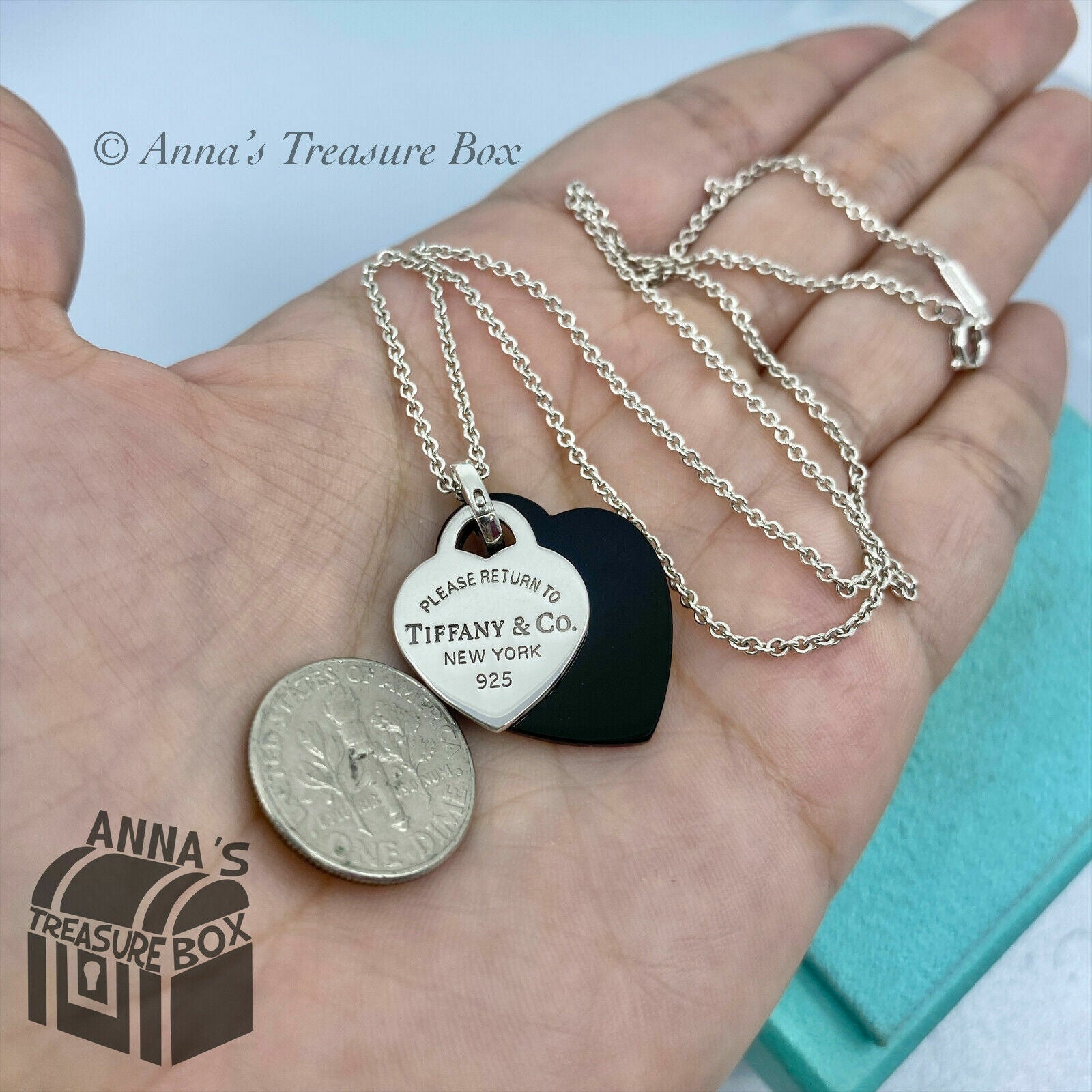 Return To Tiffany & Co 16 Mini Double Heart Pendant Necklace 925 Silver w  Pouch 