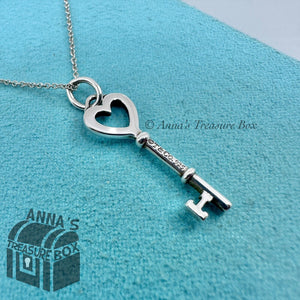 Tiffany & Co. 925 Silver Mini Heart Key 16" Necklace (box, pouch, ribbon)