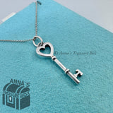 Tiffany & Co. 925 Silver Mini Heart Key 16" Necklace (box, pouch, ribbon)