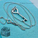 Tiffany & Co. 925 Silver Mini Heart Key 16" Necklace (box, pouch, ribbon)