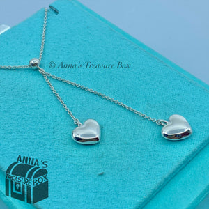 Tiffany & Co. 925 Silver Double Puff Dangle Heart 17" Necklace (pouch)