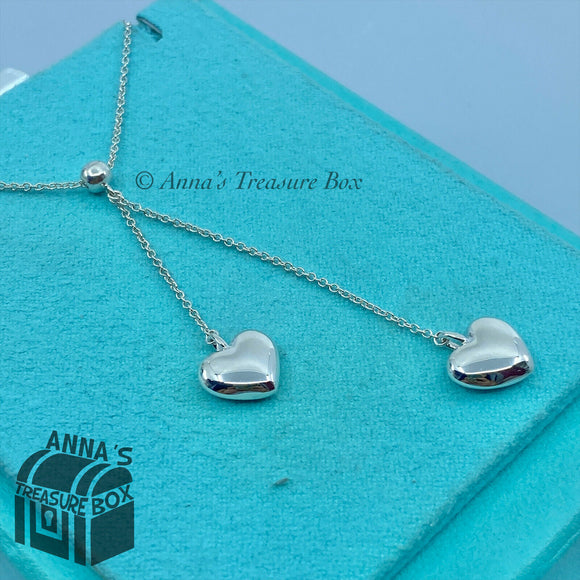 Tiffany & Co. 925 Silver Double Puff Dangle Heart 17