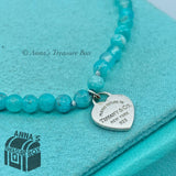 Tiffany & Co. 925 Silver Mini RTT Heart 4mm Amazonite 8" Bracelet (bx, pch, rbn)
