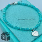 Tiffany & Co. 925 Silver Mini RTT Heart 4mm Amazonite 8" Bracelet (bx, pch, rbn)