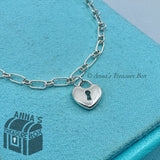Tiffany & Co. 925 Silver Heart Lock Love Locket 7” Oval Link Bracelet (pouch)