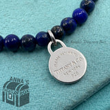 Tiffany & Co. 925 Silver RTT Round Tag 4mm Lapis Lazuli 7.25" Bracelet (box,pch)