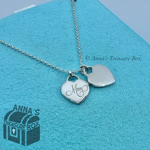 Tiffany & Co. 925 Silver Mini MOM Double Hearts 18" Necklace (box, pouch, rbbn)