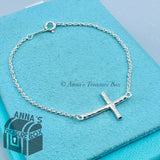 Tiffany & Co. 925 Silver Picasso Hammered Sideways Cross 6.5” Bracelet (boxset)