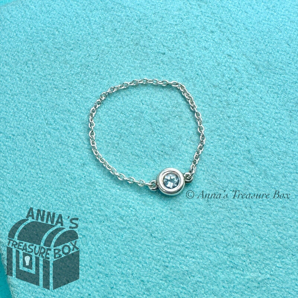 Tiffany & Co. 925 Silver Color by the Yard Aquamarine Ring Sz. 8 (bx, pch, rbbn)
