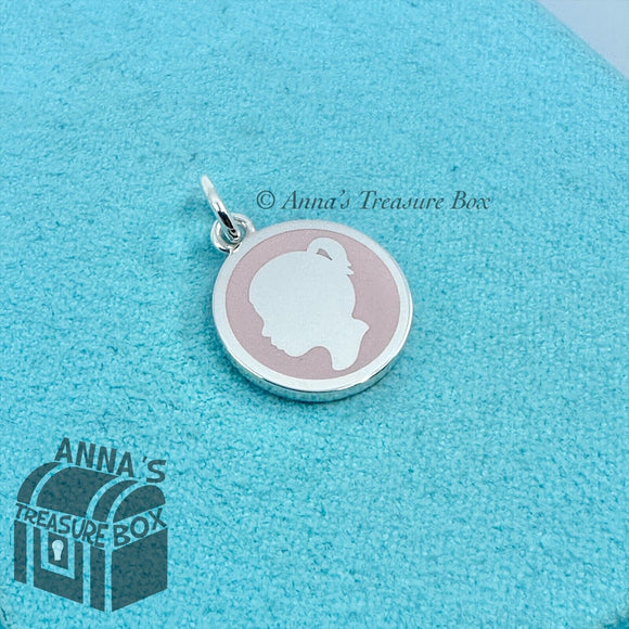 Tiffany & Co. 925 Silver Pink Enamel Girl Silhouette Charm Pendant (bx, pch, rb)