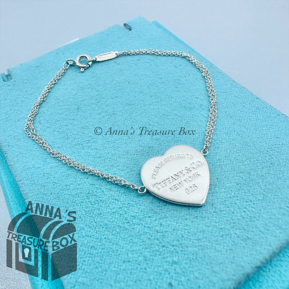 Tiffany & Co. 925 Silver RTT Heart Double Chain 6.5