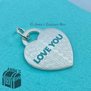 Tiffany & Co. 925 Silver LARGE Blue Enamel Love You Heart Charm Pendant (Pouch)