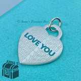 Tiffany & Co. 925 Silver LARGE Blue Enamel Love You Heart Charm Pendant (Pouch)