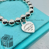 Tiffany & Co. 925 Silver 8mm Bead Ball RTT Heart Tag 7.5" Bracelet (bx, pch, rbn