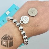 Tiffany & Co. 925 Silver 8mm Bead Ball RTT Heart Tag 7.5" Bracelet (bx, pch, rbn