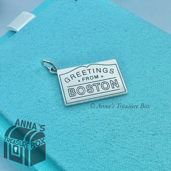 Tiffany & Co. 925 Silver Blue Enamel Boston Postcard Charm (bx, pch, rbbn)