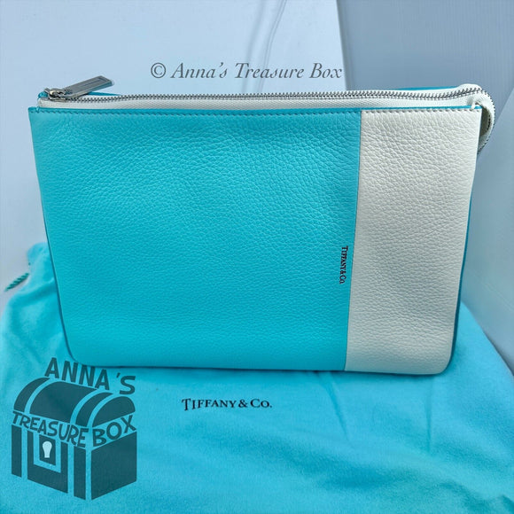 Tiffany & Co. Calfskin Leather Block Color Cosmetic Bag or Clutch (Bx, pch, rbn)
