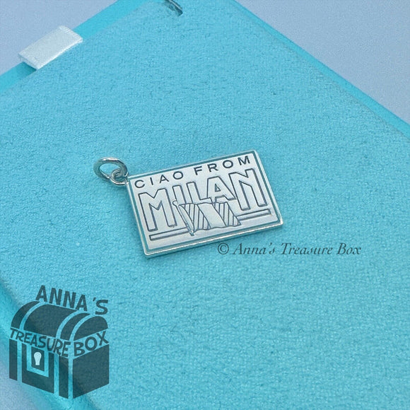 Tiffany & Co. 925 Silver Blue Enamel Milan Postcard Charm (bx, pch, rbbn)