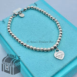 Tiffany & Co. 925 Silver Blue Enamel Mini RTT Heart Tag 7" Bead Bracelet (pouch)