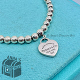 Tiffany & Co. 925 Silver Blue Enamel Mini RTT Heart Tag 7" Bead Bracelet (pouch)
