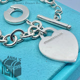 Tiffany & Co. 925 Silver LARGE 1.25" RTT Heart Tag Toggle 8" Bracelet (pouch)