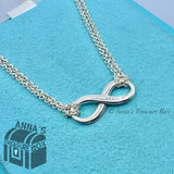 Tiffany & Co. 925 Silver Blue Enamel Infinity Double Chain 18" Necklace (pouch)