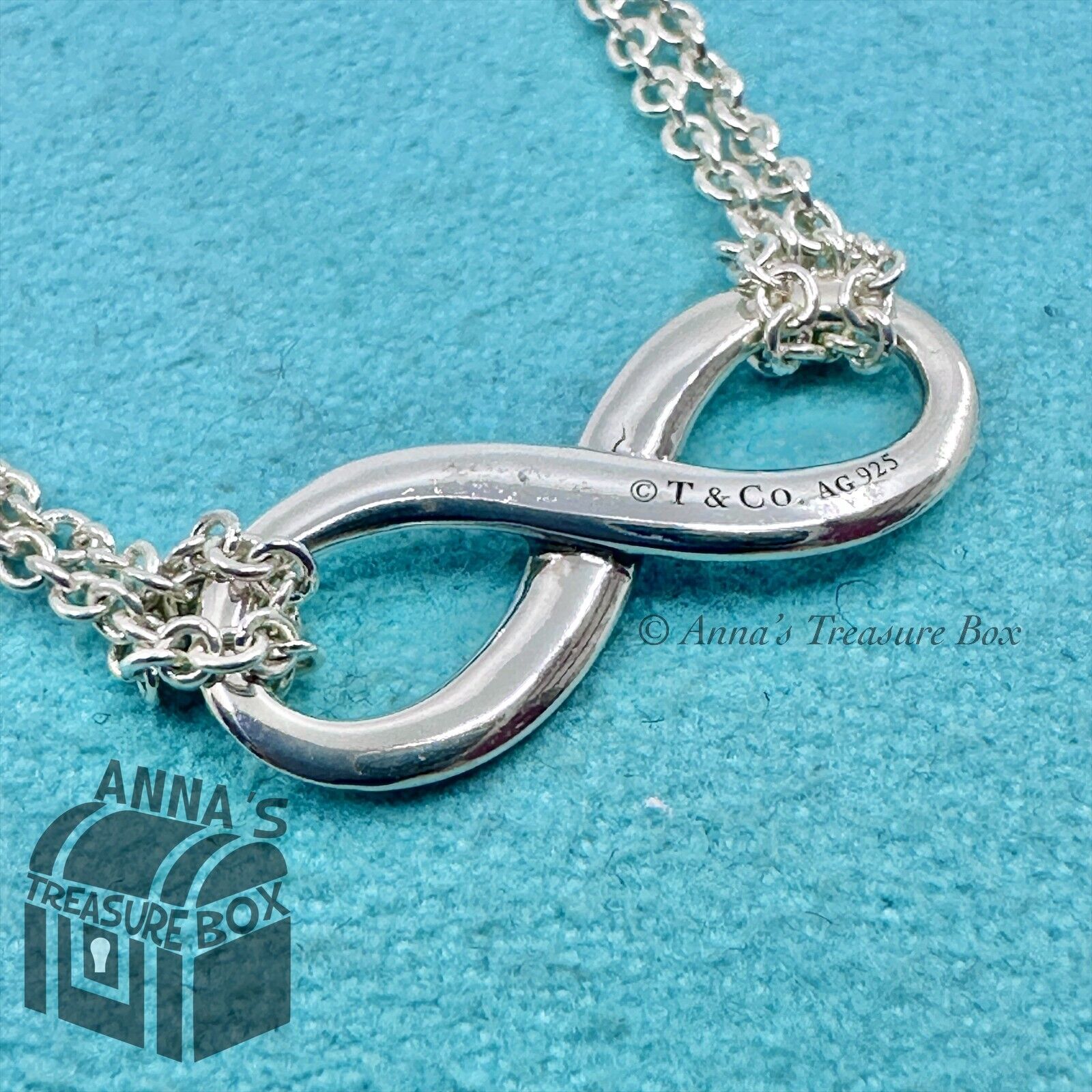 Tiffany & Co. 925 Silver Blue Enamel Infinity Double Chain 18 Tiffany & Co. 925 Silver Blue Enamel Infinity Double Chain 18