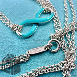 Tiffany & Co. 925 Silver Blue Enamel Infinity Double Chain 18" Necklace (pouch)