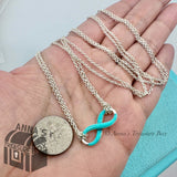 Tiffany & Co. 925 Silver Blue Enamel Infinity Double Chain 18" Necklace (pouch)