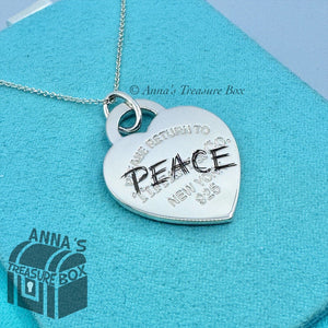 Tiffany & Co. 925 Silver LARGE Peace Etch RTT Heart 16" Necklace (Bx, Pch, Rbbn)