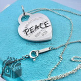 Tiffany & Co. 925 Silver LARGE Peace Etch RTT Heart 16" Necklace (Bx, Pch, Rbbn)