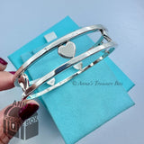 Tiffany & Co. 925 Silver Seven Stencil Hearts 7.5" Bangle Bracelet (bx, pch, rbn