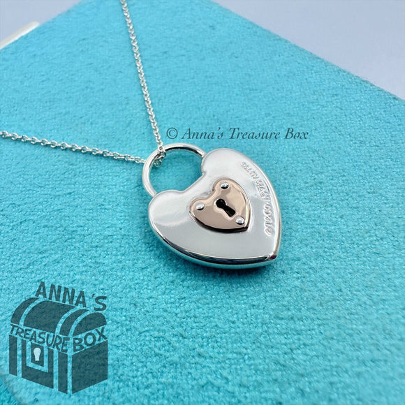 Tiffany & Co. 925 Silver 18k Rose Gold Keyhole Padlock Heart Charm 18