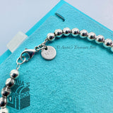 Tiffany & Co. 925 Silver 4mm Mini RTT Blue Enamel Heart 7" Bracelet (pouch)