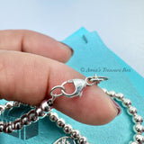 Tiffany & Co. 925 Silver 4mm Mini RTT Blue Enamel Heart 7" Bracelet (pouch)