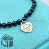 Tiffany & Co. 925 Silver 4mm Black Onyx Mini RTT Heart 6.75" Bracelet (Boxset)