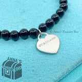 Tiffany & Co. 925 Silver 4mm Black Onyx Mini RTT Heart 6.75" Bracelet (Boxset)