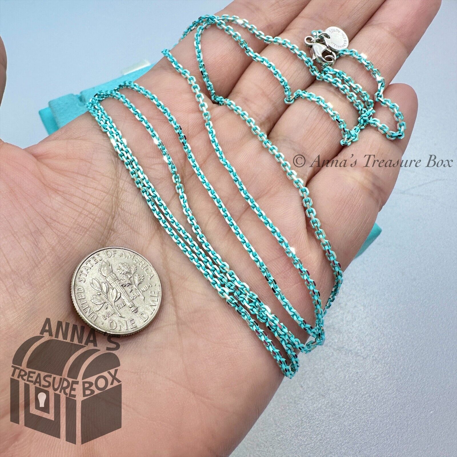 Tiffany & Co. 925 Silver Blue Enamel Sparkler Link 30