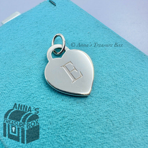 Tiffany & Co. 925 Silver Letter E Initial MED Heart Charm Pendant (bx, pch, rbn)