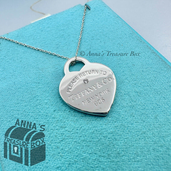 Tiffany & Co. 925 Silver MED RTT Diamond Heart Tag 18